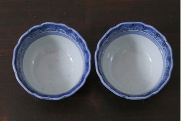 アンティーク雑貨　江戸期　古伊万里　染付　湯呑2客セット(向付、蕎麦猪口)(R-037236)