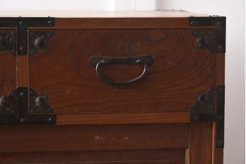 アンティーク家具　明治大正期　前面ケヤキ材　ダイナミックな木目が魅力の時代箪笥(茶箪笥、収納棚、戸棚、引き出し)(R-037261)
