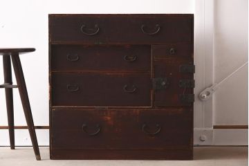 アンティーク家具　古民具・骨董　明治期　片開き戸付きの風情ある小タンス(引き出し、時代箪笥、整理タンス)(R-037263)