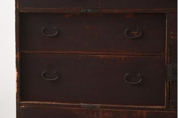 アンティーク家具　古民具・骨董　明治期　片開き戸付きの風情ある小タンス(引き出し、時代箪笥、整理タンス)(R-037263)