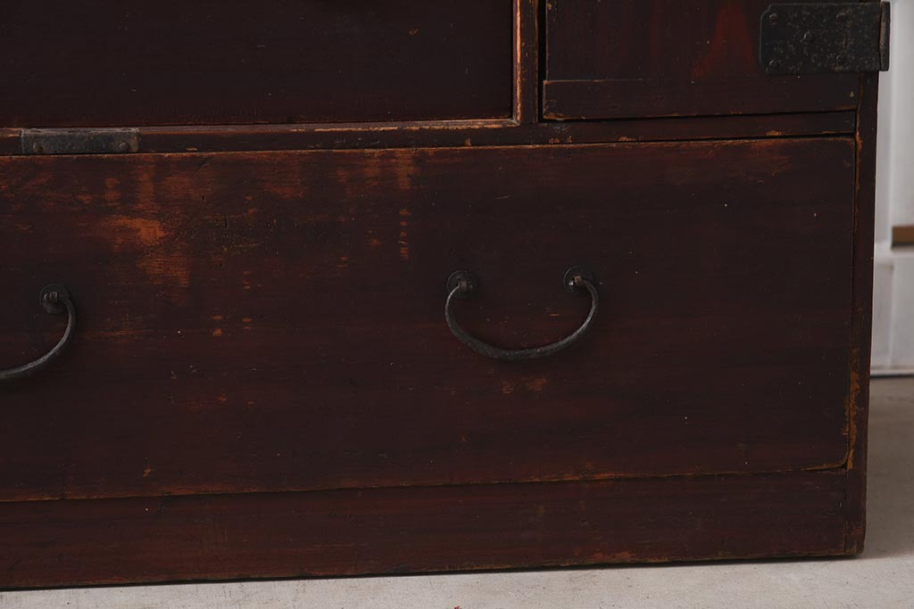アンティーク家具　古民具・骨董　明治期　片開き戸付きの風情ある小タンス(引き出し、時代箪笥、整理タンス)(R-037263)