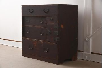 アンティーク家具　古民具・骨董　明治期　片開き戸付きの風情ある小タンス(引き出し、時代箪笥、整理タンス)(R-037263)