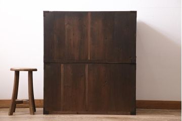 アンティーク家具　和製アンティーク　明治大正期　前面ヒノキ(檜)材　経年による深い木の色合いが魅力の重ね箪笥(タンス、衣装箪笥、引き出し)(R-037279)