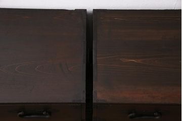 アンティーク家具　和製アンティーク　明治大正期　前面ヒノキ(檜)材　経年による深い木の色合いが魅力の重ね箪笥(タンス、衣装箪笥、引き出し)(R-037279)