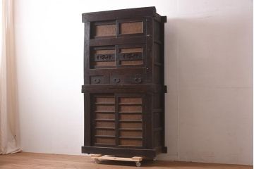 アンティーク家具　和製アンティーク　明治期　和の風情を感じる三尺水屋箪笥(食器棚、収納棚、戸棚、キャビネット)(R-037282)