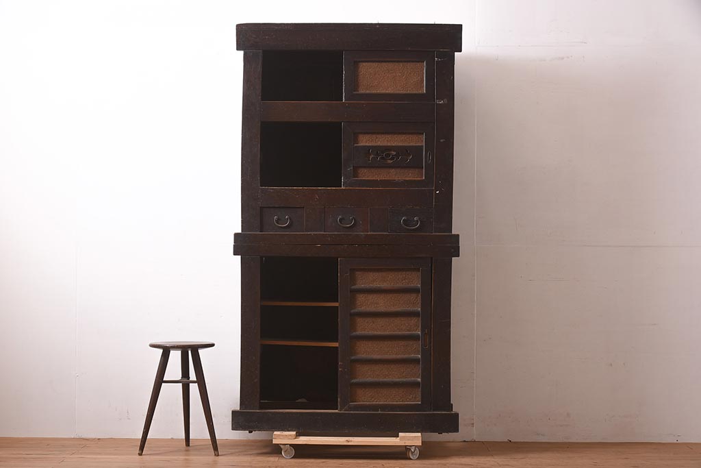 アンティーク家具　和製アンティーク　明治期　和の風情を感じる三尺水屋箪笥(食器棚、収納棚、戸棚、キャビネット)(R-037282)