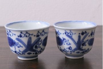 アンティーク雑貨　江戸期　伊万里　染付蕎麦猪口2個セット(向付)(R-037290)