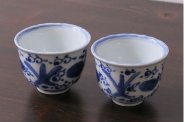 アンティーク雑貨　江戸期　伊万里　染付蕎麦猪口2個セット(向付)(R-037290)