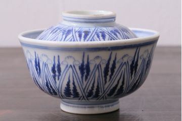 アンティーク雑貨　古民具・骨董　味のある絵柄の蓋茶碗3客セット(和食器)(R-037291)