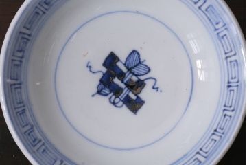 アンティーク雑貨　古民具・骨董　味のある絵柄の蓋茶碗2客セット(和食器)(R-037292)