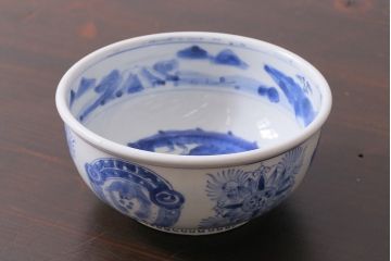 アンティーク雑貨　江戸期　古伊万里　染付　雲龍文　深鉢(深皿)(R-037293)