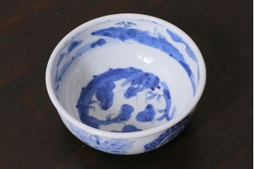 アンティーク雑貨　江戸期　古伊万里　染付　雲龍文　深鉢(深皿)(R-037293)