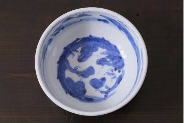 アンティーク雑貨　江戸期　古伊万里　染付　雲龍文　深鉢(深皿)(R-037293)
