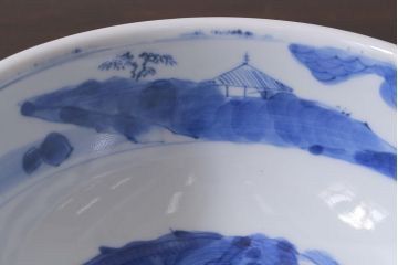 アンティーク雑貨　江戸期　古伊万里　染付　雲龍文　深鉢(深皿)(R-037293)