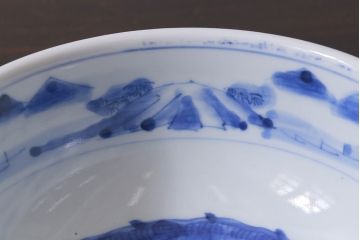 アンティーク雑貨　江戸期　古伊万里　染付　雲龍文　深鉢(深皿)(R-037293)
