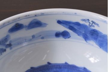 アンティーク雑貨　江戸期　古伊万里　染付　雲龍文　深鉢(深皿)(R-037293)