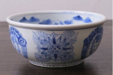 アンティーク雑貨　江戸期　古伊万里　染付　雲龍文　深鉢(深皿)(R-037293)