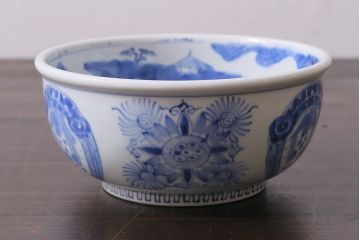 アンティーク雑貨　江戸期　古伊万里　染付　雲龍文　深鉢(深皿)(R-037293)