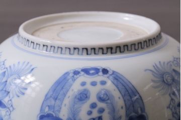 アンティーク雑貨　江戸期　古伊万里　染付　雲龍文　深鉢(深皿)(R-037293)