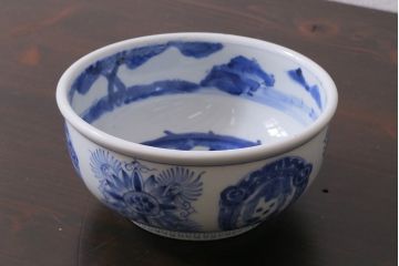 アンティーク雑貨　江戸期　古伊万里　染付　雲龍文　深鉢(深皿)(R-037294)