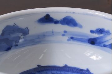 アンティーク雑貨　江戸期　古伊万里　染付　雲龍文　深鉢(深皿)(R-037294)