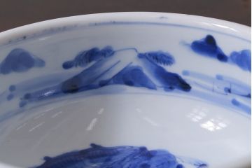 アンティーク雑貨　江戸期　古伊万里　染付　雲龍文　深鉢(深皿)(R-037294)