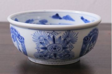 アンティーク雑貨　江戸期　古伊万里　染付　雲龍文　深鉢(深皿)(R-037294)