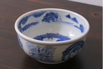 アンティーク雑貨　江戸期　古伊万里　染付　雲龍文　深鉢(深皿)(R-037295)