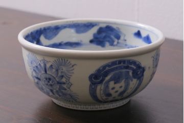 アンティーク雑貨　江戸期　古伊万里　染付　雲龍文　深鉢(深皿)(R-037295)