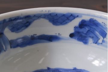 アンティーク雑貨　江戸期　古伊万里　染付　雲龍文　深鉢(深皿)(R-037295)