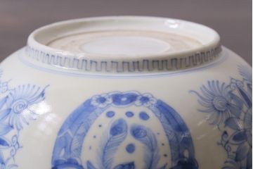 アンティーク雑貨　江戸期　古伊万里　染付　雲龍文　深鉢(深皿)(R-037295)