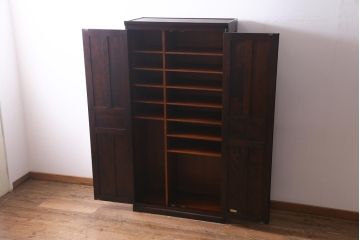 中古　北海道民芸家具　ハンガーパイプ付　OM176玄関棚(下駄箱、キャビネット、収納棚)(定価約29万円)(R-037306)