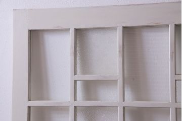 アンティーク建具　ペイント建具　ダイヤガラス・モールガラス・すりガラス入り　モダンな印象与えるガラス戸2枚セット(建具、引き戸)