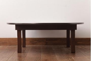 レトロ家具　昭和レトロ　栓材　渋みのある懐かしい雰囲気の丸ちゃぶ台(折り畳み式テーブル、ローテーブル)(R-037312)