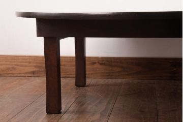 レトロ家具　昭和レトロ　栓材　渋みのある懐かしい雰囲気の丸ちゃぶ台(折り畳み式テーブル、ローテーブル)(R-037312)