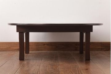 レトロ家具　昭和レトロ　栓材　渋みのある懐かしい雰囲気の丸ちゃぶ台(折り畳み式テーブル、ローテーブル)(R-037312)