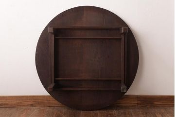 レトロ家具　昭和レトロ　栓材　渋みのある懐かしい雰囲気の丸ちゃぶ台(折り畳み式テーブル、ローテーブル)(R-037312)