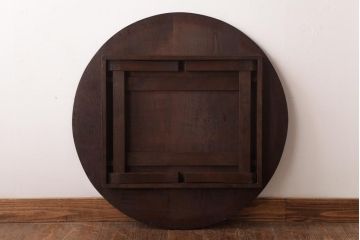 レトロ家具　昭和レトロ　栓材　渋みのある懐かしい雰囲気の丸ちゃぶ台(折り畳み式テーブル、ローテーブル)(R-037312)