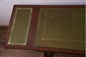 アンティーク家具　イギリスアンティーク　マホガニー材　レザートップがお洒落なバタフライコンソールテーブル(サイドテーブル)