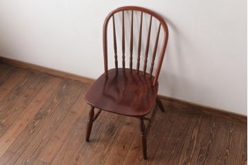 ビンテージ家具　柏木工(カシワ、KASHIWA)　カバ材　飴色の艶と質感が品のあるチェア(ダイニングチェア、ウィンザーチェア、ウインザーチェア)(R-037318)
