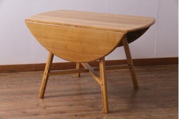ヴィンテージ家具　英国イギリスビンテージ　ERCOL(アーコール)　オーク材製ダイニングテーブル(バタフライテーブル、エクステンションテーブル)(R-037321)