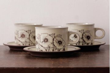イギリスビンテージ　HORNSEA(ホーンジー)　Cornrose(コーンローズ)　カップ&ソーサー3客セット(R-037323)