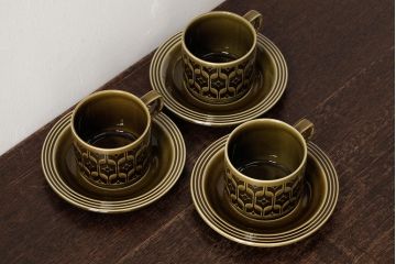 ヴィンテージ雑貨　イギリスビンテージ　HORNSEA(ホーンジー)　HEIRLOOM(エアルーム)　カップ&ソーサー3客セット(R-037325)