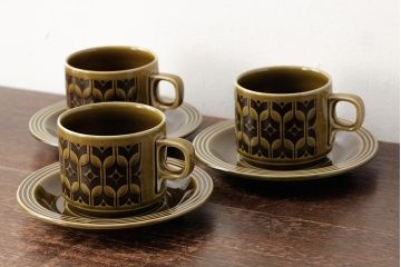 ヴィンテージ雑貨　イギリスビンテージ　HORNSEA(ホーンジー)　HEIRLOOM(エアルーム)　カップ&ソーサー3客セット(R-037325)