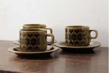 ヴィンテージ雑貨　イギリスビンテージ　HORNSEA(ホーンジー)　HEIRLOOM(エアルーム)　カップ&ソーサー3客セット(R-037325)