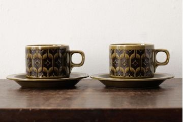 ヴィンテージ雑貨　イギリスビンテージ　HORNSEA(ホーンジー)　HEIRLOOM(エアルーム)　カップ&ソーサー2客セット(R-037326)