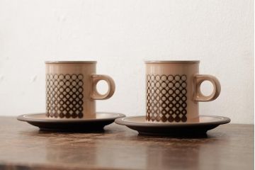 ヴィンテージ雑貨　イギリスビンテージ　HORNSEA(ホーンジー)　CORAL(コーラル)　カップ&ソーサー2客セット(洋食器)(R-037328)