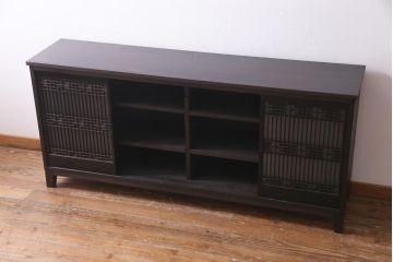 ラフジュ工房オリジナル　アンティーク建具リメイク　和モダンな脚付サイドボード(書院戸、組子、キャビネット)(R-037329)