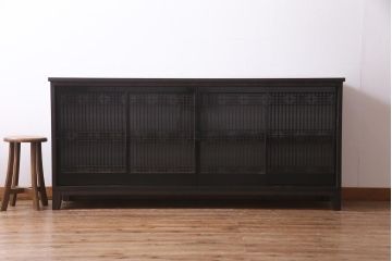 ラフジュ工房オリジナル　アンティーク建具リメイク　和モダンな脚付サイドボード(書院戸、組子、キャビネット)(R-037329)