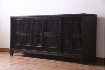 ラフジュ工房オリジナル　アンティーク建具リメイク　和モダンな脚付サイドボード(書院戸、組子、キャビネット)(R-037329)